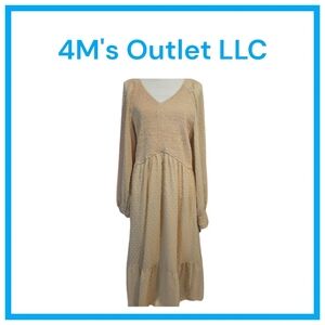 Women's Long Sleeve V Neck Swiss Dot Empire Waist Chiffon Dress